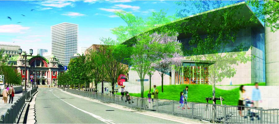 中之島通りから見たこども本の森 中之島