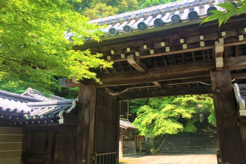 もみじが彩る法輪寺の門がまえ