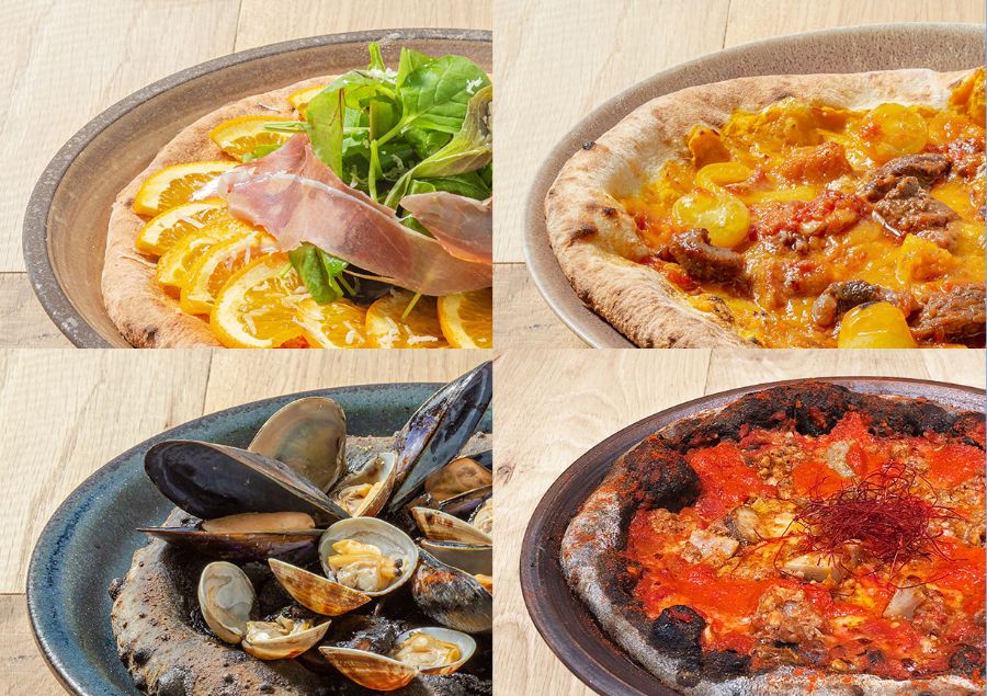 色鮮やかな具材がのった4種類のピザ