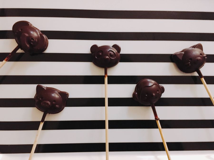 ぞう、ぶた、ぱんだ、さる、ねこのペロペロチョコレート