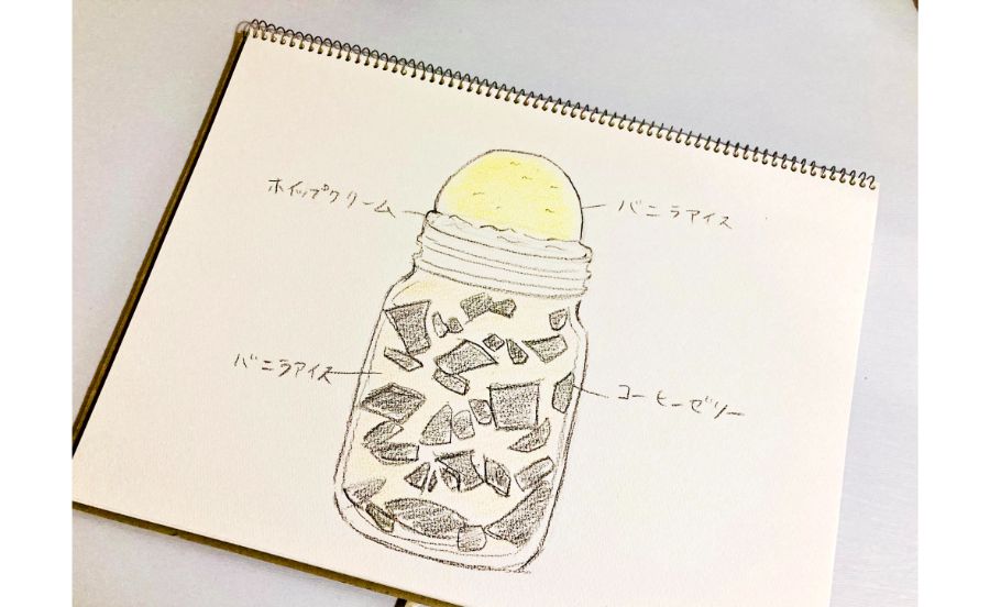 コーヒーゼリーパフェのスケッチ