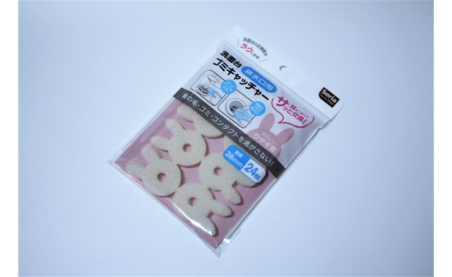 洗面台排水口用ゴミキャッチャー耳付きウサギ型24P