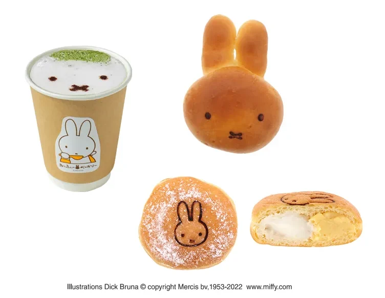 みっふぃー桜べーかりーの抹茶ラテ、みっふぃーあんぱん、ふわふわドーナッツ