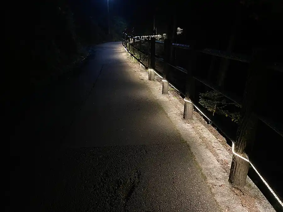 夜の箕面の滝道のフットライト