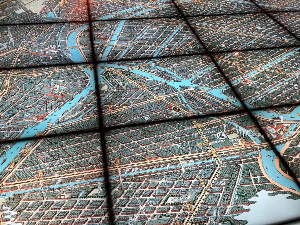 大阪くらしの今昔館　8階床面の大正時代の大阪のパノラマ地図