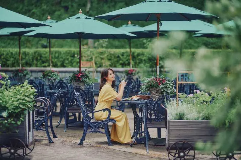 パラソル、チェアでゆったり乾杯