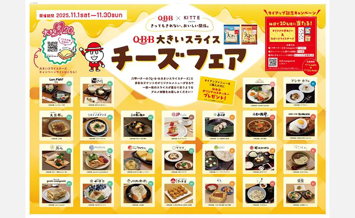 六甲バター×ＫＩＴＴＥ大阪！「大きいスライスチーズ」発売20周年記念メニューがＫＩＴＴＥ大阪に大集合
