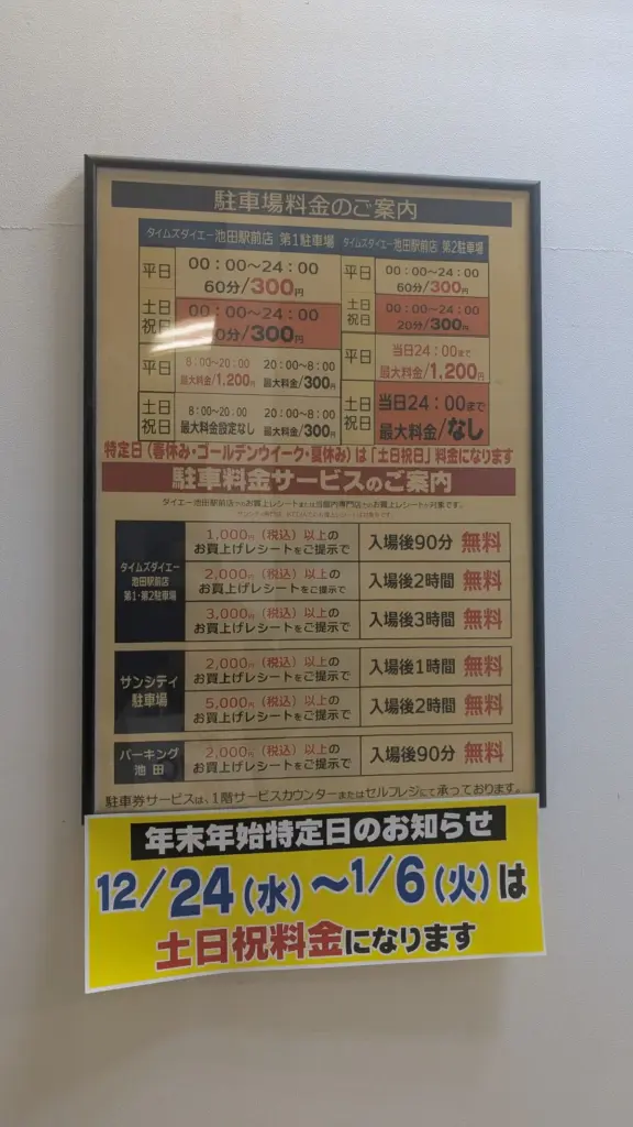 IKEDIA駐車場年末年始