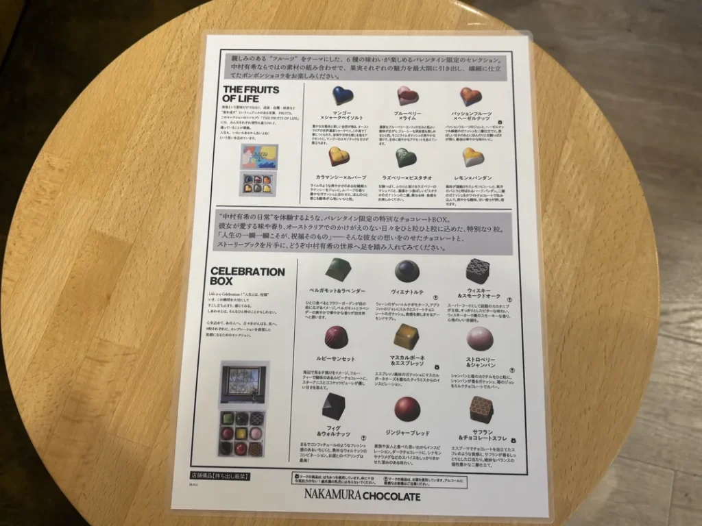 「ナカムラチョコレート」メニュー表２