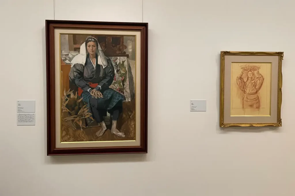 左：小磯良平《大原女》制作年不詳、右：小磯良平《膝をつく大原女》1957年　神戸市立小磯記念美術館