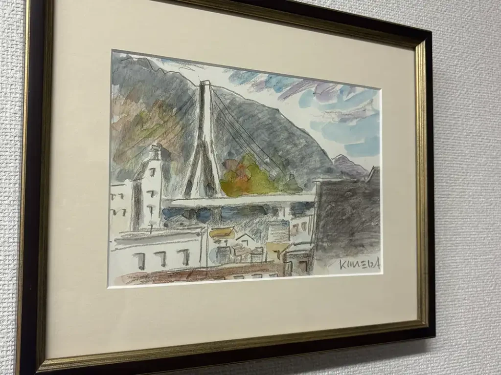 前田勘治さん作品「猪名川に架かるハープ橋」