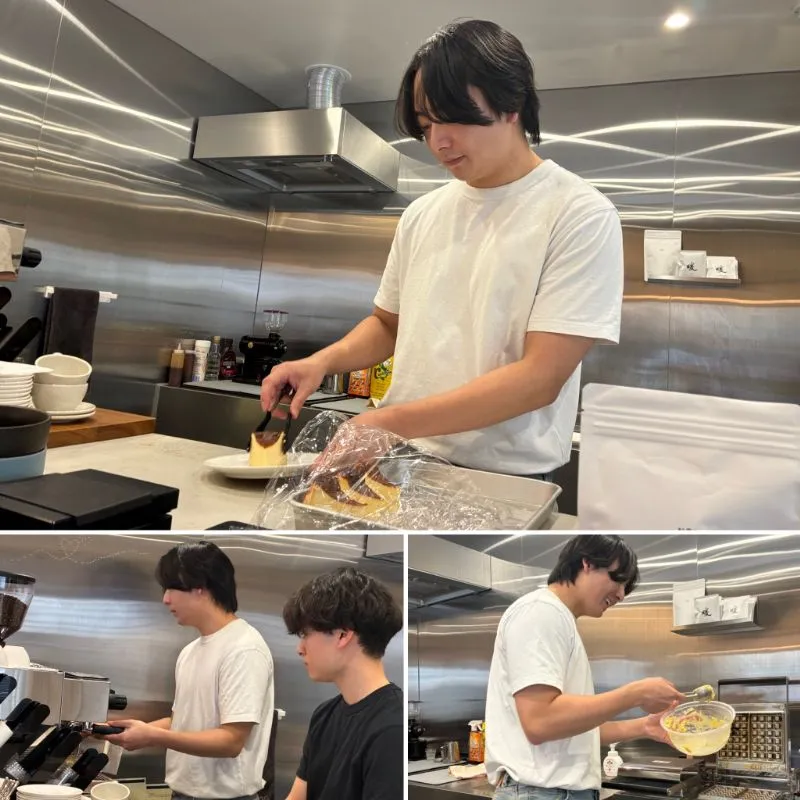 智也さんがスイーツを用意する様子