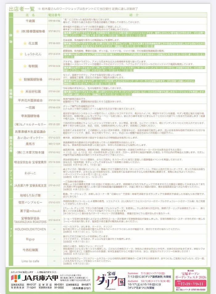 宝塚植木まつり出店者一覧