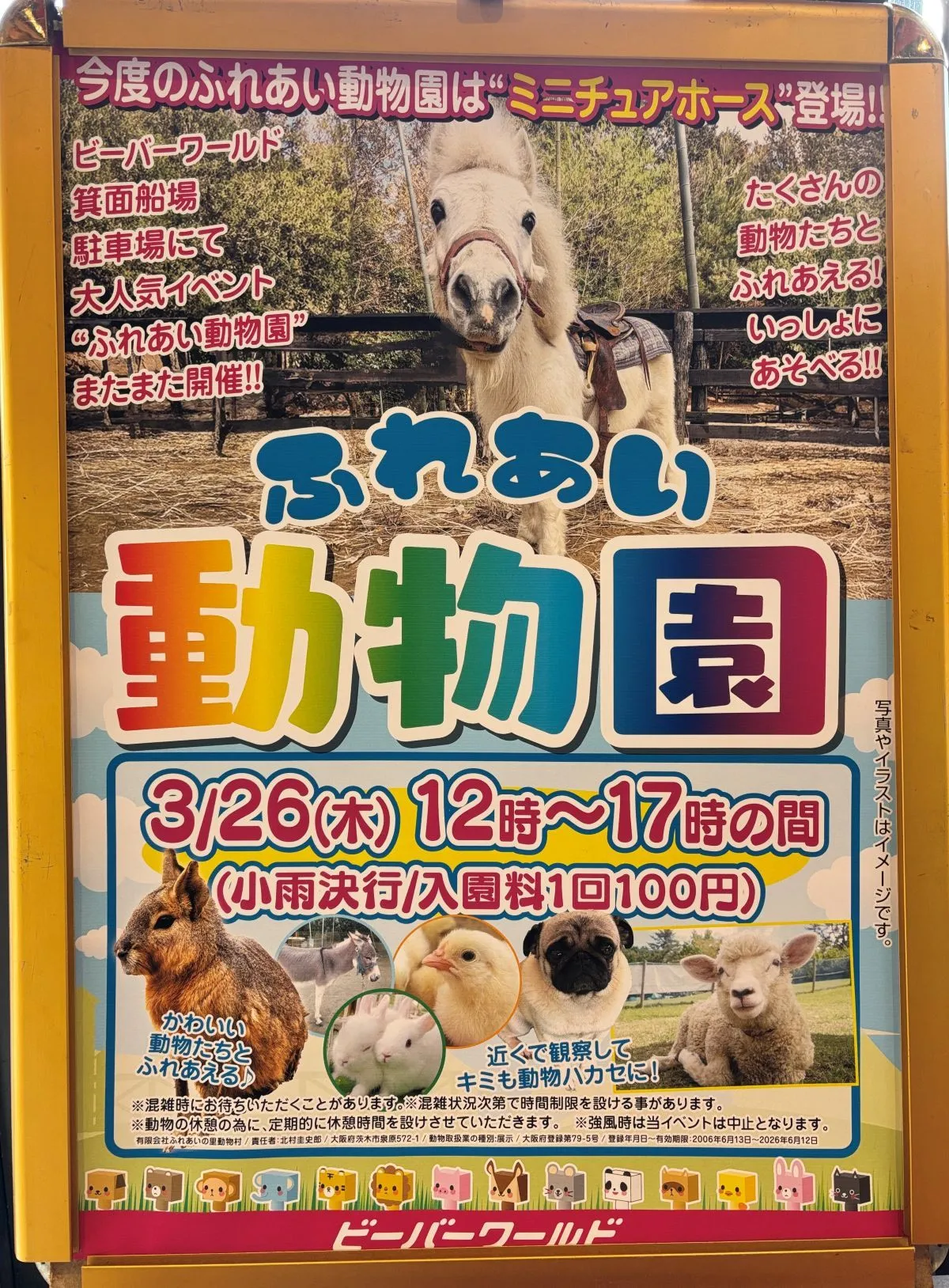 箕面 船場｜小さなお馬さんや小動物が来るよ！ふれあい動物園｜3/26（木）