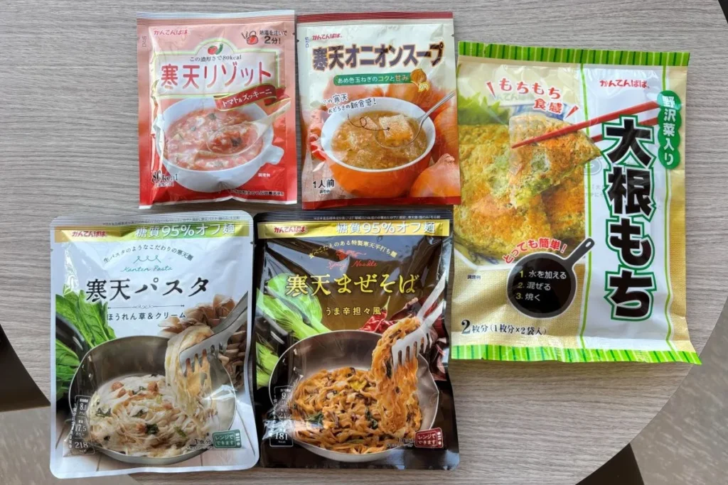 かんてんぱぱ人気のリゾットや大根餅の商品パッケージ