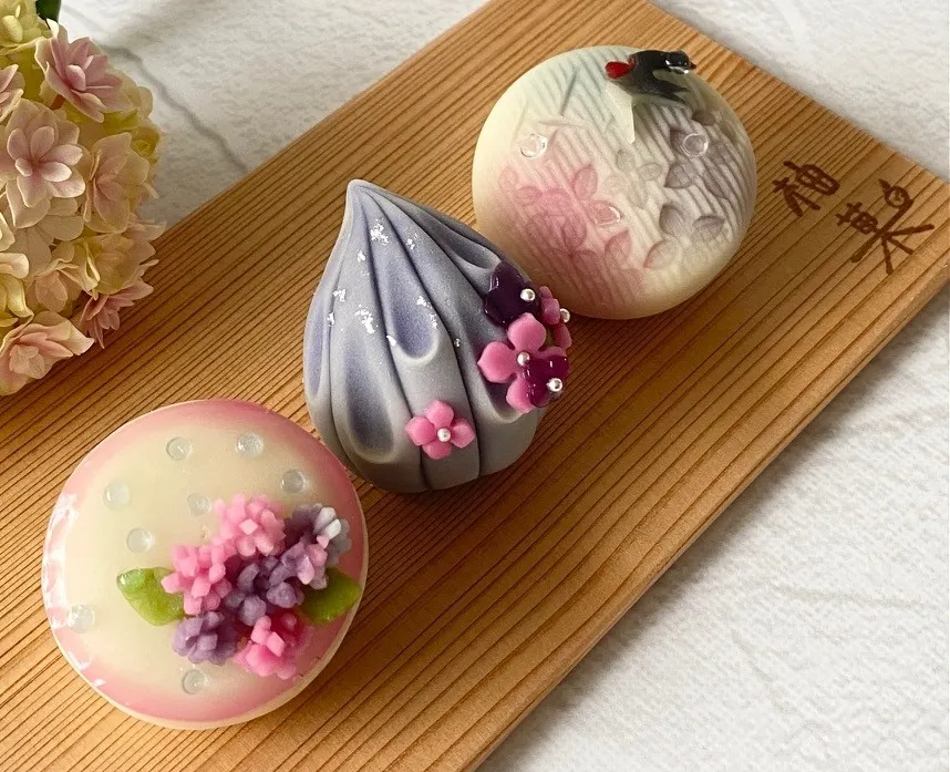 練り切り教室柚菓　あじさいの練り切り