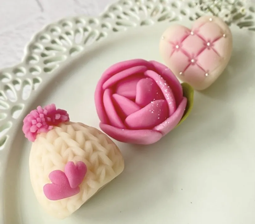 練り切り教室柚菓　バレンタインのバラの練り切り