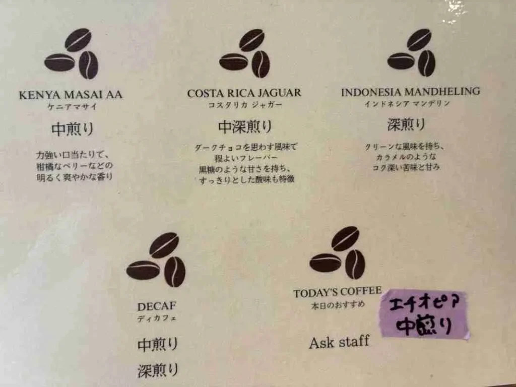 NO COFFEE NO WORKEE コーヒーメニュー