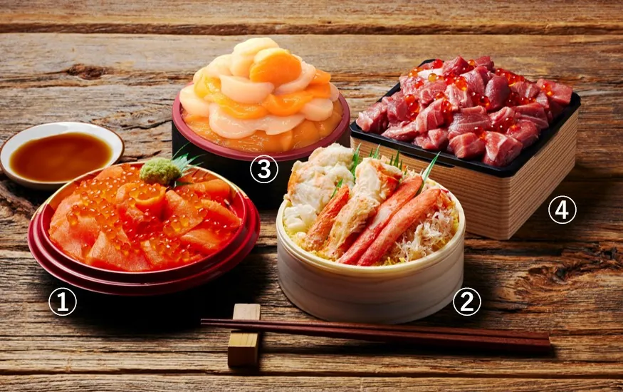 2026年 阪神 春の北海道市場　海鮮 わや盛りサーモンいくら丼　 三大蟹味比べ 紅白ホタテタワー わや盛りマグロ弁当