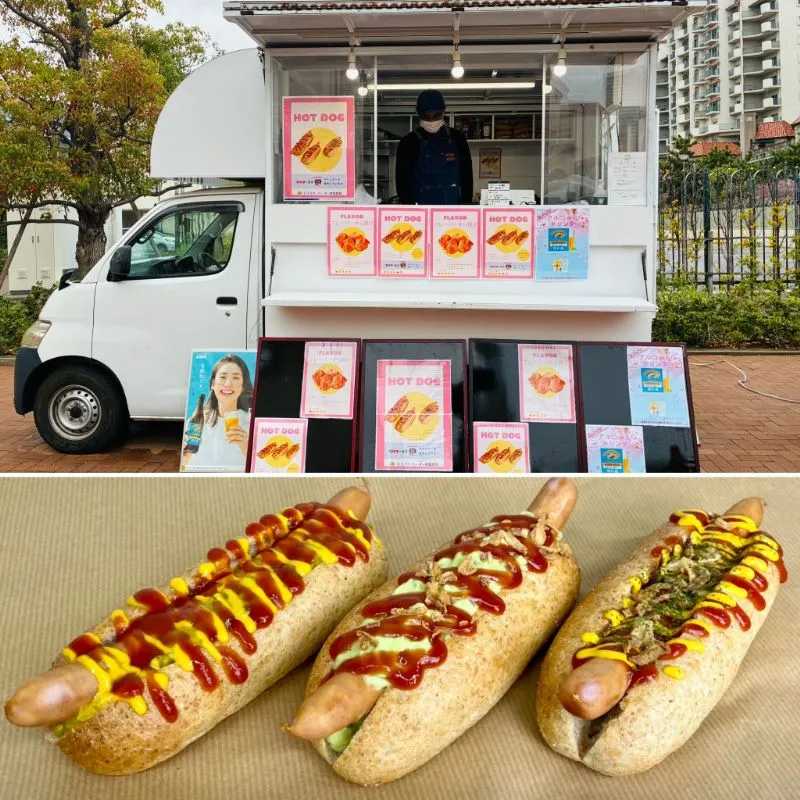 ホットドッグのキッチンカーと商品