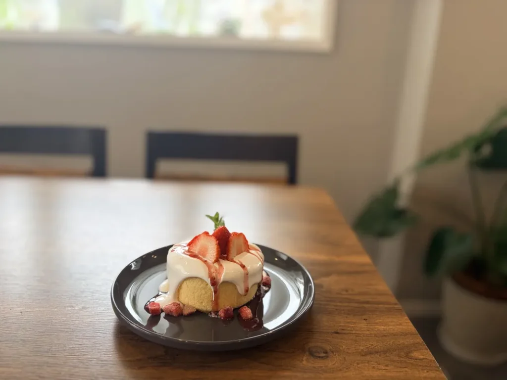 「CAFE LIEN」のイチゴのパンケーキ